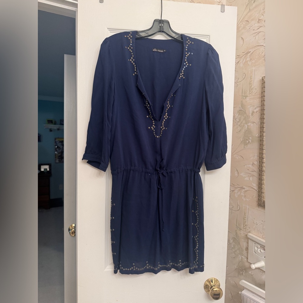 Ella Moss Navy Blue Cinched Waist Dress XS